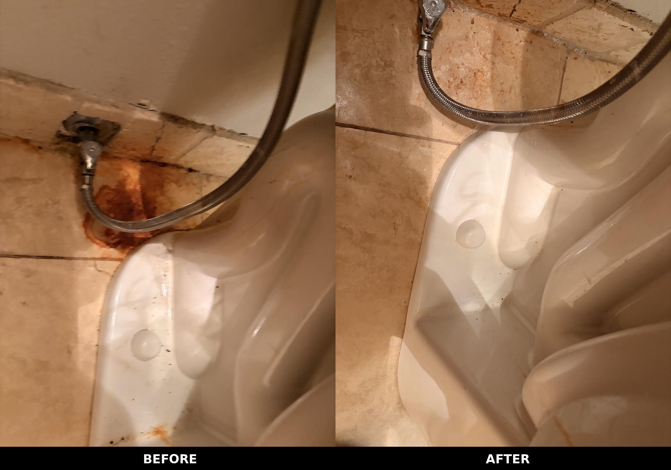 Before and after: Toilet Base & Rust Stains